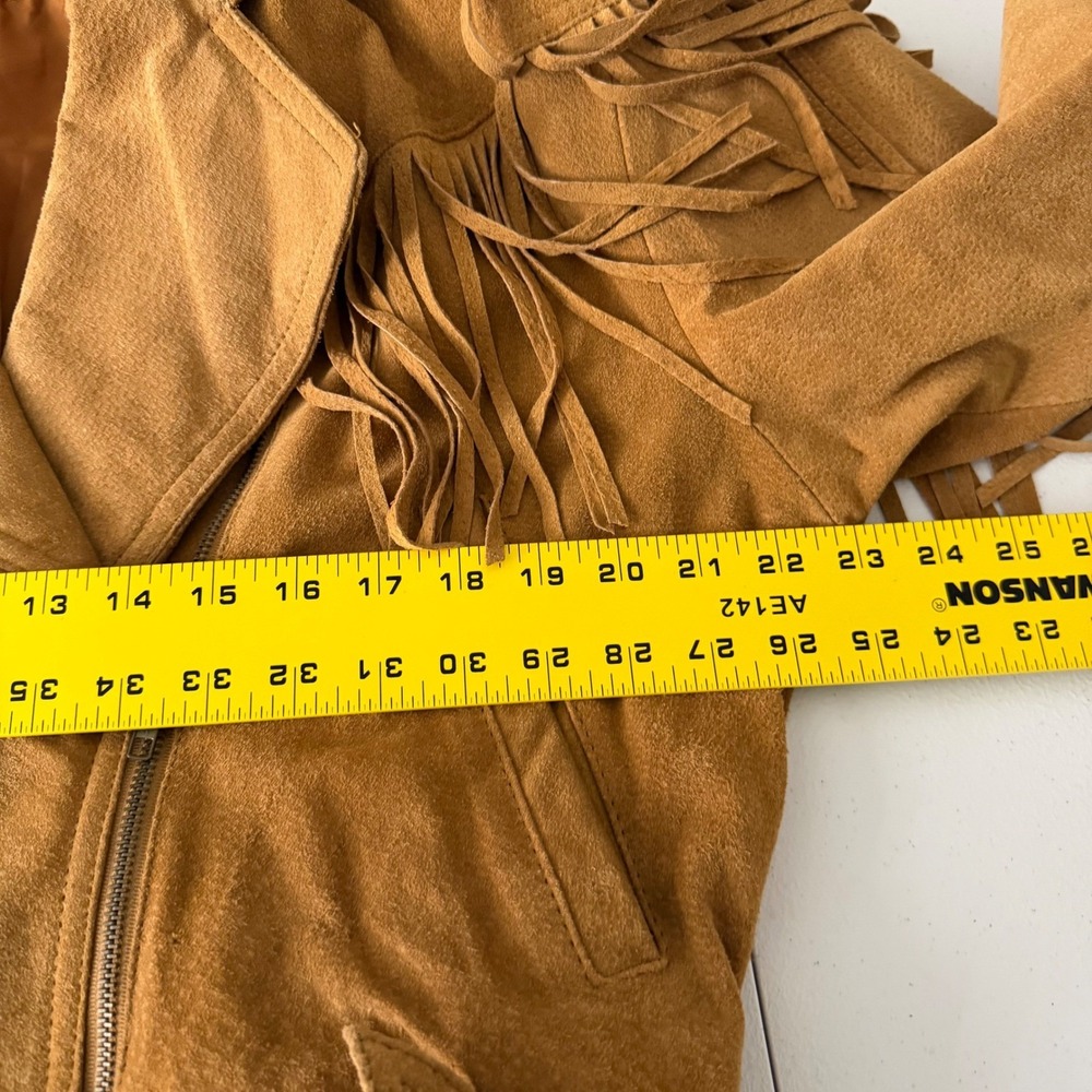 L.A. Studio Suede Fringe Zip Front Tie Belt Jacket Tan Western Boho‎ Festival S - Picture 8 of 16